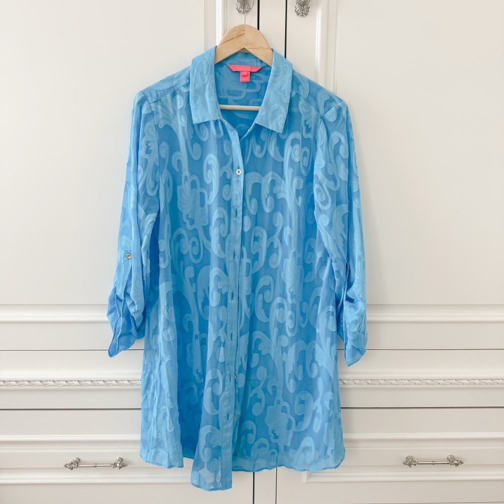 Lilly Pulitzer blue sheer cover up SZ L NWOT